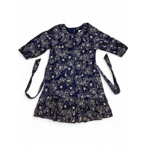Gap Dresses & Skirts - Gap Floral Midi Dress Size S Ruffle Hem Tie Waist Navy